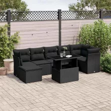   vidaXL 8 részes fekete polyrattan kerti ülőgarnitúra párnákkal