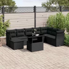   vidaXL 9 részes fekete polyrattan kerti ülőgarnitúra párnákkal