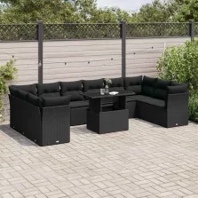   vidaXL 11 részes fekete polyrattan kerti ülőgarnitúra párnákkal