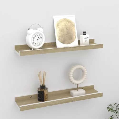 vidaXL 2 db fehér és sonoma tölgy színű fali polc 40 x 9 x 3 cm