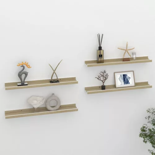 vidaXL 4 db fehér és sonoma tölgy színű fali polc 60 x 9 x 3 cm
