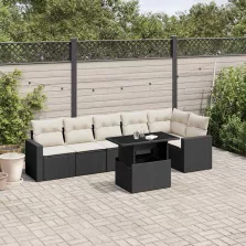   vidaXL 7 részes fekete polyrattan kerti ülőgarnitúra párnával