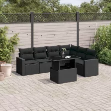   vidaXL 7 részes fekete polyrattan kerti ülőgarnitúra párnával