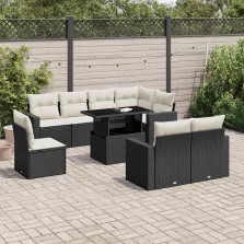   vidaXL 9 részes fekete polyrattan kerti ülőgarnitúra párnákkal
