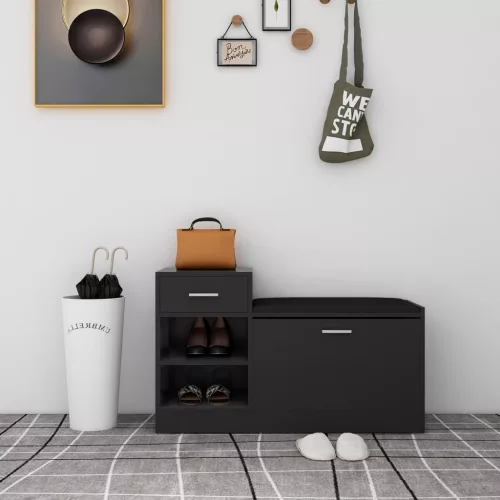 vidaXL magasfényű fekete szerelt fa cipőtároló pad 94,5 x 31 x 57 cm