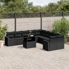   vidaXL 11 részes fekete polyrattan kerti ülőgarnitúra párnákkal