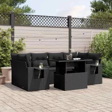   vidaXL 7 részes fekete polyrattan kerti ülőgarnitúra párnával