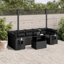   vidaXL 8 részes fekete polyrattan kerti ülőgarnitúra párnákkal