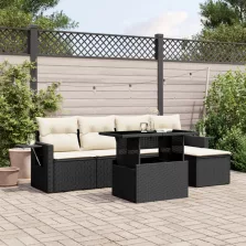   vidaXL 6 részes fekete polyrattan kerti ülőgarnitúra párnákkal
