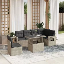   vidaXL 7 részes világosszürke polyrattan kerti ülőgarnitúra párnákkal