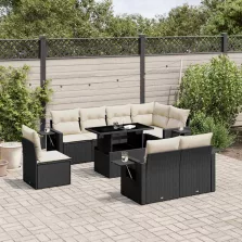   vidaXL 9 részes fekete polyrattan kerti ülőgarnitúra párnákkal