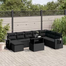   vidaXL 8 részes fekete polyrattan kerti ülőgarnitúra párnákkal