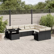   vidaXL 10 részes fekete polyrattan kerti ülőgarnitúra párnákkal