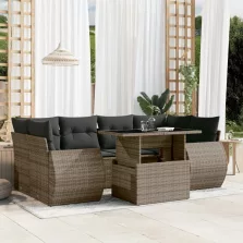   vidaXL 7 részes szürke polyrattan kerti ülőgarnitúra párnákkal