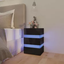   vidaXL magasfényű fekete szerelt fa LED-es éjjeliszekrény 45x35x67 cm