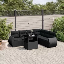   vidaXL 7 részes fekete polyrattan kerti ülőgarnitúra párnával