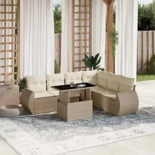   vidaXL 7 részes bézs polyrattan kerti ülőgarnitúra párnákkal