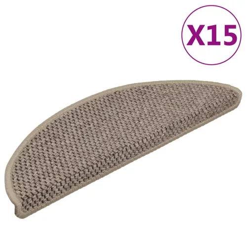 vidaXL 15 db szizál hatású sötét bézsszínű lépcsőszőnyeg 56x17x3 cm
