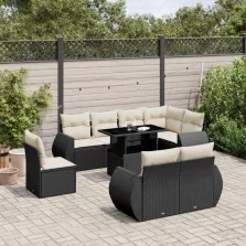   vidaXL 9 részes fekete polyrattan kerti ülőgarnitúra párnákkal