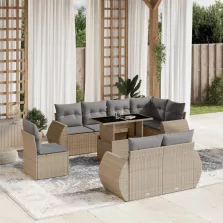   vidaXL 9 részes bézs polyrattan kerti ülőgarnitúra párnákkal