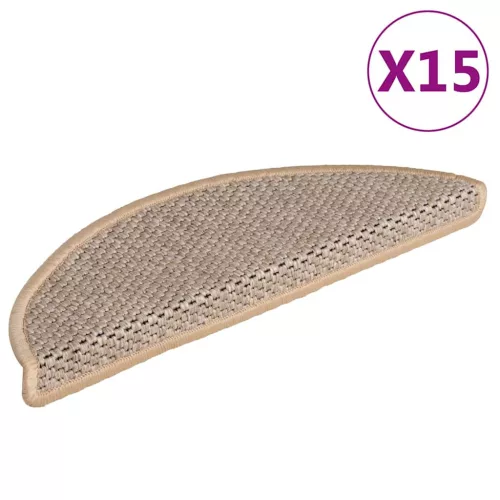vidaXL 15 db szizál hatású világos bézsszínű lépcsőszőnyeg 56x17x3 cm