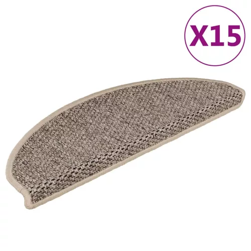vidaXL 15 db szizál hatású sötét bézsszínű lépcsőszőnyeg 65x21x4 cm