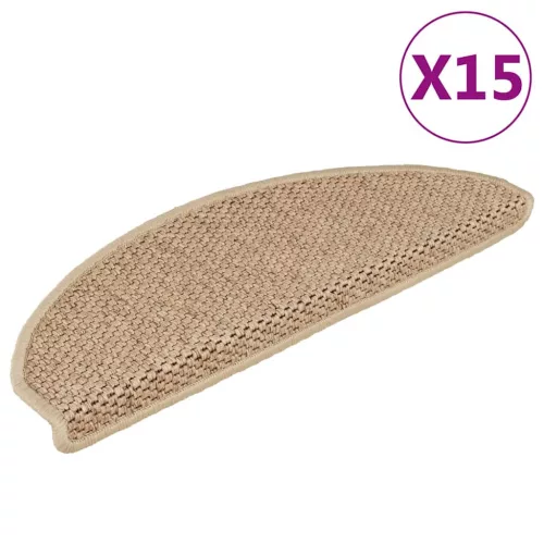 vidaXL 15 db szizál hatású homokszínű öntapadó lépcsőszőnyeg 65x21x4cm