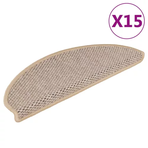 vidaXL 15 db szizál hatású világos bézsszínű lépcsőszőnyeg 65x21x4 cm