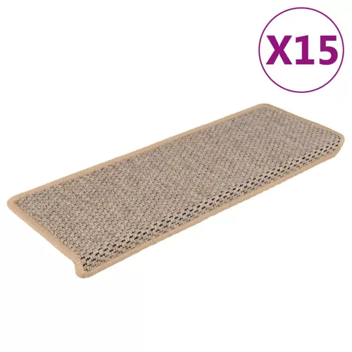 vidaXL 15 db szizál hatású világos bézsszínű lépcsőszőnyeg 65x21x4 cm