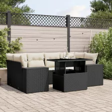   vidaXL 7 részes fekete polyrattan kerti ülőgarnitúra párnával