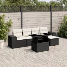   vidaXL 6 részes fekete polyrattan kerti ülőgarnitúra párnákkal