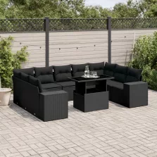   vidaXL 10 részes fekete polyrattan kerti ülőgarnitúra párnákkal