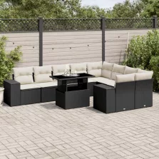   vidaXL 10 részes fekete polyrattan kerti ülőgarnitúra párnákkal