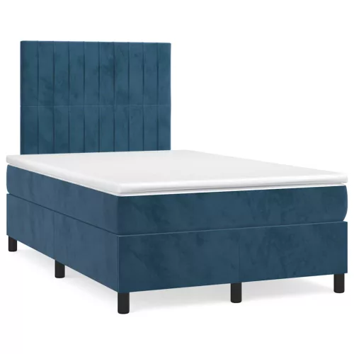 vidaXL sötétkék bársony rugós és LED-es ágy matraccal 120x190 cm