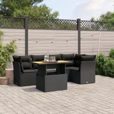   vidaXL 5 részes fekete polyrattan kerti kanapészett párnákkal