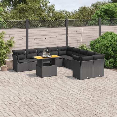 vidaXL 11 részes fekete polyrattan kerti ülőgarnitúra párnákkal