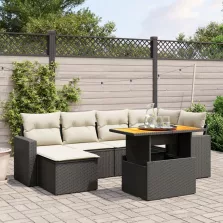   vidaXL 7 részes fekete polyrattan kerti ülőgarnitúra párnával