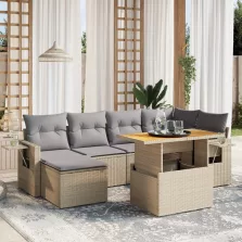  vidaXL 7 részes bézs polyrattan kerti ülőgarnitúra párnákkal