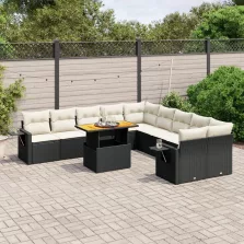   vidaXL 11 részes fekete polyrattan kerti ülőgarnitúra párnákkal