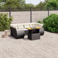   vidaXL 7 részes fekete polyrattan kerti ülőgarnitúra párnával