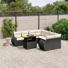   vidaXL 9 részes fekete polyrattan kerti ülőgarnitúra párnákkal