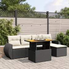   vidaXL 6 részes fekete polyrattan kerti ülőgarnitúra párnákkal