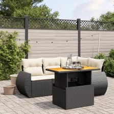   vidaXL 5 részes fekete polyrattan kerti kanapészett párnákkal