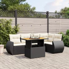   vidaXL 6 részes fekete polyrattan kerti ülőgarnitúra párnákkal