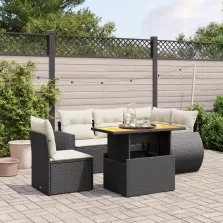   vidaXL 6 részes fekete polyrattan kerti ülőgarnitúra párnákkal
