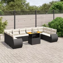   vidaXL 11 részes fekete polyrattan kerti ülőgarnitúra párnákkal