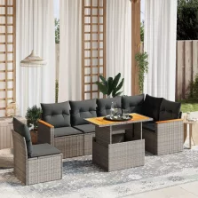   vidaXL 7 részes szürke polyrattan kerti ülőgarnitúra párnákkal