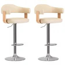 vidaXL 2 db krémszínű hajlított fa és műbőr bárszék