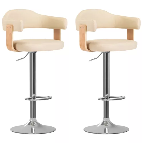 vidaXL 2 db krémszínű hajlított fa és műbőr bárszék