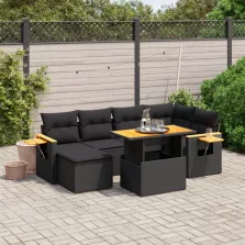   vidaXL 7 részes fekete polyrattan kerti ülőgarnitúra párnával